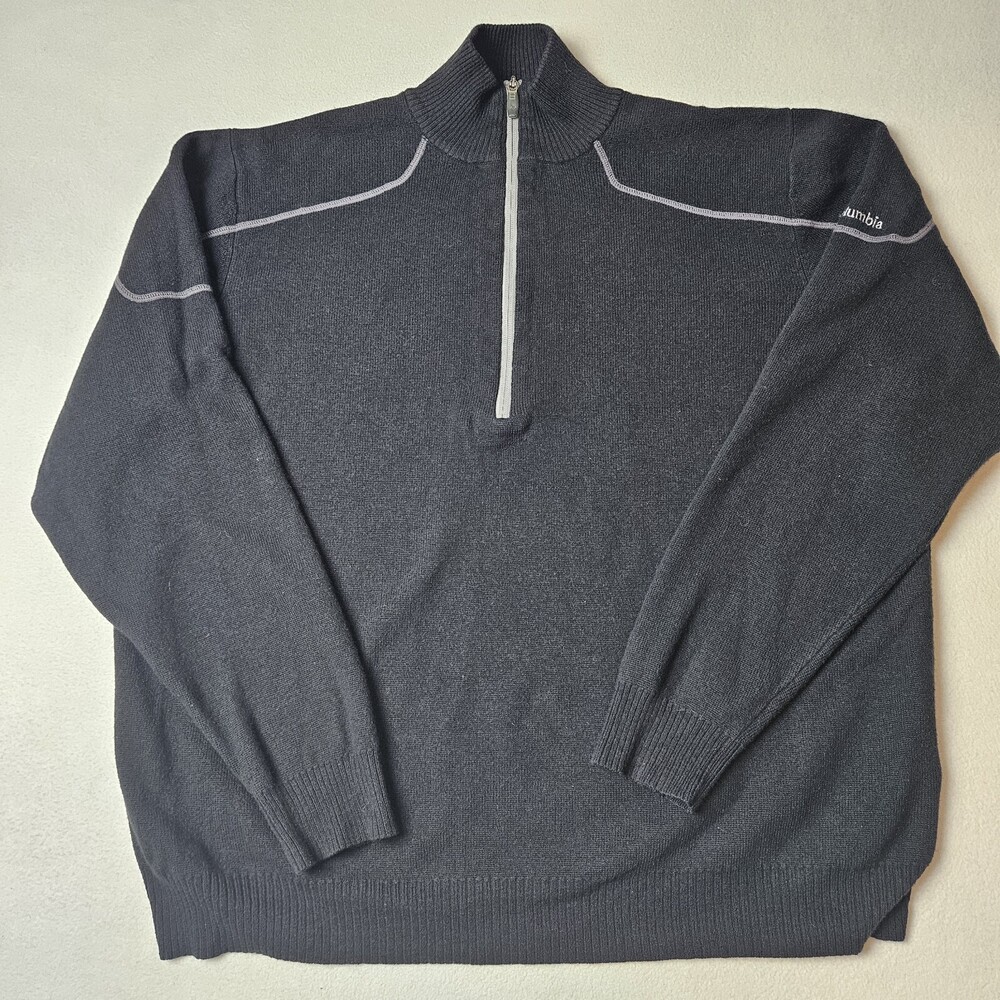 Columbia Mens Sweater XL Black Quarter Zip Pullover Cotton Wool Blend